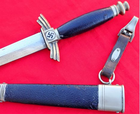 WW2 Nazi Germany D.L.V. 1st pattern dagger &amp;amp; scabbard by Gebruder Heller of Marienthal. Features nickel urn shaped po