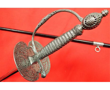 1750’s 1800s English or French small sword & scabbard. Features plain square steel hilt with wire twist grip, ornate pierced 