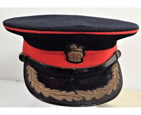 1950’s Australian Army Brigadiers parade peaked cap. Bullion badge to front, with good wool finish to crown. Interior and swe