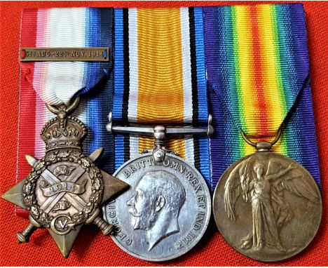WW1 1914 medal trio with clasp to Lance Corporal  F. Beare 16th (The Queen’s) Lancers.1914 Star, impressed named 2838 L.CPL F