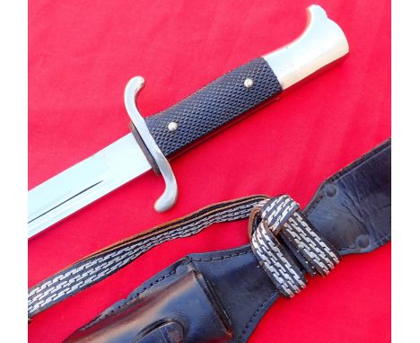 WW2 Nazi Germany fireman's dress dagger &amp; scabbard by Robert Klaas with leather frog &amp; knot.&nbsp;Birds head nickel p