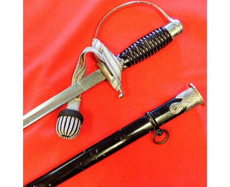 WW2 German S.S. non-commissioned officer candidate’s sword &amp; scabbard by F.W. Holler. Features nickel hilt fittings, scre