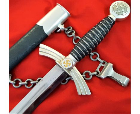 WW2 Germany Luftwaffe officer’s 1st pattern dagger &amp; scabbard with hangers by Helbig of Steinbach. Rotating worn gilt swa