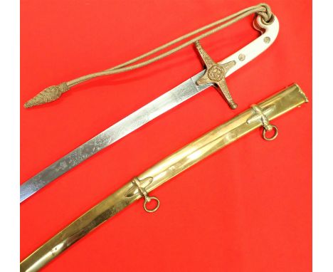 1831 British Victorian era general officer’s mameluke sword &amp; scabbard by Hawkes of London. Features carved white bone gr