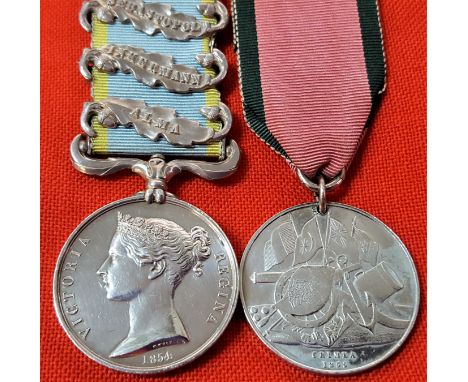 British Army Crimean War medal pair to Private P. O’Brian, 7th Regiment of Foot (Royal Fusiliers).Crimea Medal 1854-56, 3 cla