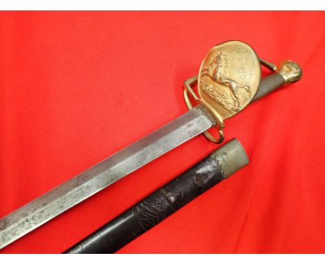 1800’s English sword &amp; scabbard of the Yeoman Warders of the Tower of London. Features gilt wash guard with crown faced p