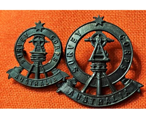 1930-42 Australian Army Survey Corps cap and collar badges (2). Oxidised. Scarce.