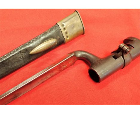 British pattern 1853 socket bayonet for Enfield rifle. Features socket guard with locking ring and crowned acceptance stamps,