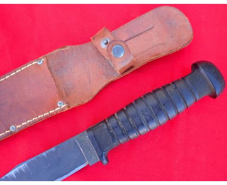 WW2 U.S. Navy U.S.N. Mk 1 fighting knife by Colonial Province RI. Features a Black Plastic Handle &amp; Pommel with ricasso R