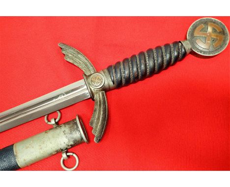 WW2 Nazi German Luftwaffe officer’s sword &amp; scabbard by S.M.F. Blue brown Moroccan leather grip with wire twist grips, lo