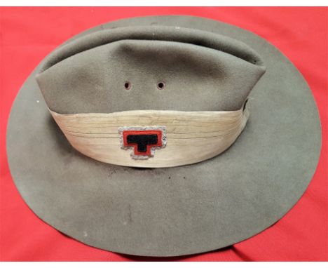 WW2 1944 dated Australian Slouch hat with puggaree, belonging to Private J.Stone, 2/28th Battalion.Khaki fur felt body, with 