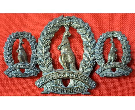 1930-42 4th Australian Light Horse Regiment (Corangamite Light Horse) badges (3). Brass cap and collars full set.