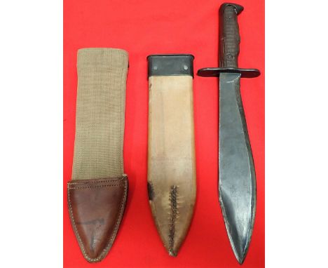 WW1 U.S. M1917 bolo knife &amp; scabbard by Plumb Philadelphia 1918. Features moulded wooden grips with steel birds head pomm