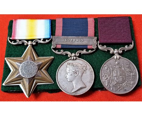 Victorian British Army medal group of 3 to Serjeant G. Snook, 16th Lancers.Gwalior Star (Maharajpoor 1843), engraved named Pr