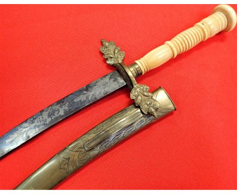 1800s George III era Napoleonic War era British naval dirk in blue &amp; gilt with an ivory hilt. Features a carved, nicely a