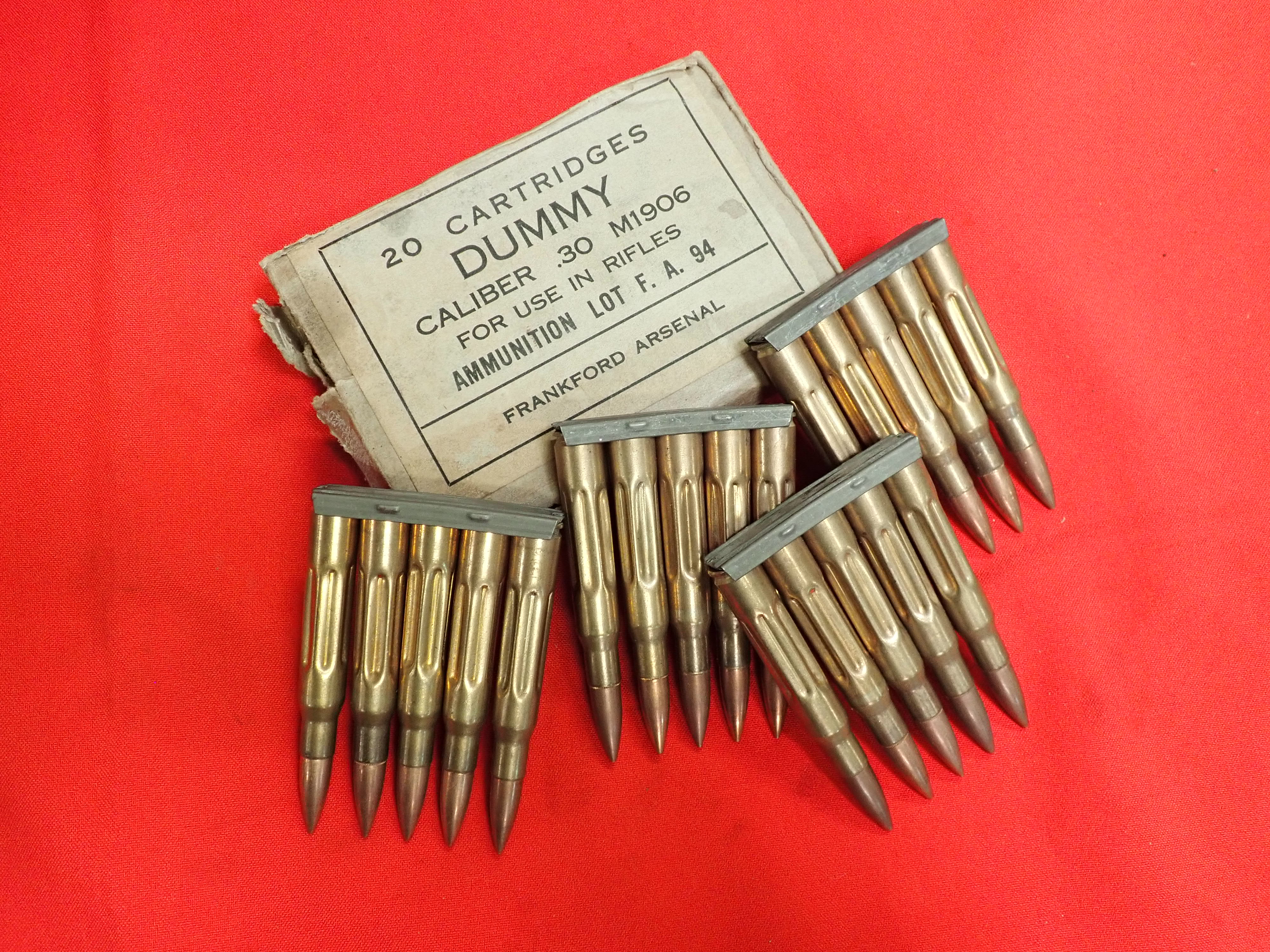 WW2 M1 Garand 1903 Springfield 3006 dummy rounds 1943. 4 clipper