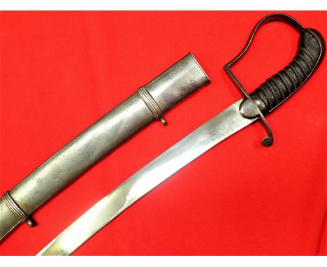 British Army 1796 pattern light cavalry officer’s sword &amp; scabbard. Metal stirrup hilt, with plain backstrap and wooden g