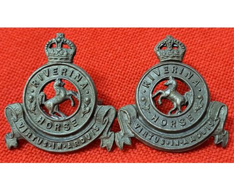 1930-42 21st Australian Light Horse Regiment (Riverina Horse) collar badges (2). White metal.