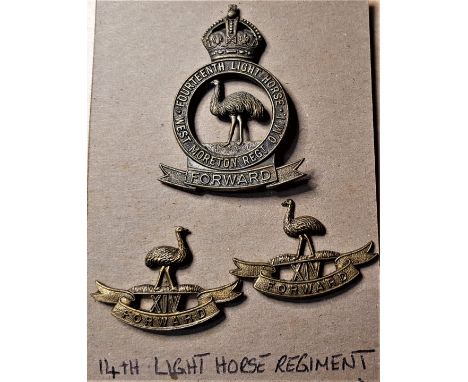 1930-42 14th Australian Light Horse Regiment badges (3). Full set white metal. Note collar badges missing lugs.