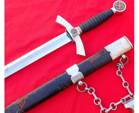 WW2 German Luftwaffe officer’s 1st pattern dagger &amp; scabbard with hangers by Emil Voos of Solingen. Features rotating bra