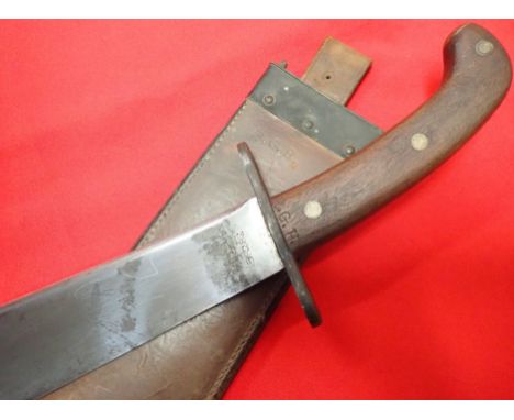 WW1 U.S. Army M1910 bolo knife&amp; scabbard by Plumb Philadelphia 1917. Features wooden handle with brass rivets and end cap