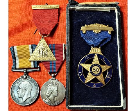 WW1 Australian military & post war civil and masonic medal group to Malcolm Lorne Cameron.WW1 British War Medal impressed nam