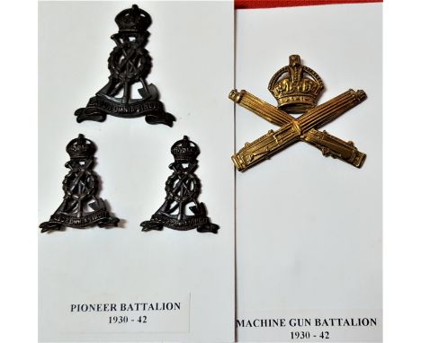 British Army set of 4 badges. Oxidised officers cap and collar full set of 3 Pioneer Corps &amp; brass Machine Gun Corps cap 