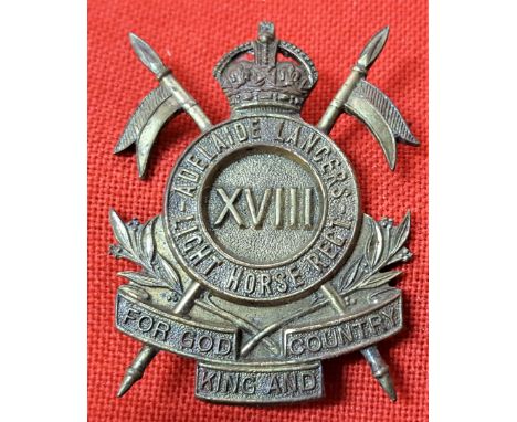 1930-42 18th Australian Light Horse Regiment (Adelaide Lancers) brass cap badge. Scarce.
