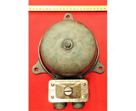 WW1 Ships brass alarm bell, salvaged in S.E. Asia. Marked: ALARM GONG PATTERN 3227. ALFRED GRAHAM & CO LONDON. PATENT NO 1958