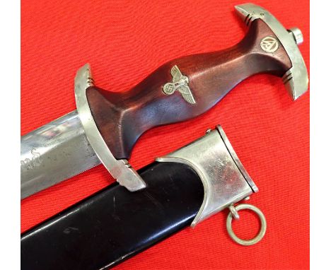 German S.A./N.S.K.K. 1933 1st pattern dagger &amp; scabbard by Wagner &amp; Lange. Features dark brown wood grip in correct n