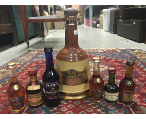 Wade Bells Whiskey Decanter (full) plus Six other Miniature Spirits