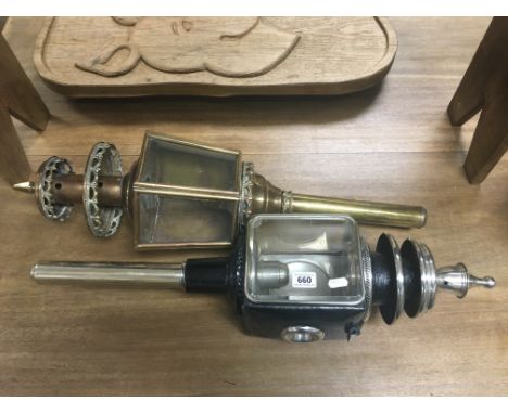 Late 19th / Early 2th century Brass Carriage Lamp together with Wrought Iron Carriage Lamp