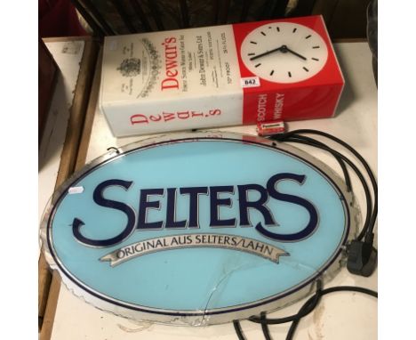Dewar's Scotch Whisky Advertising light up clock and a Selters Advertising mirror
