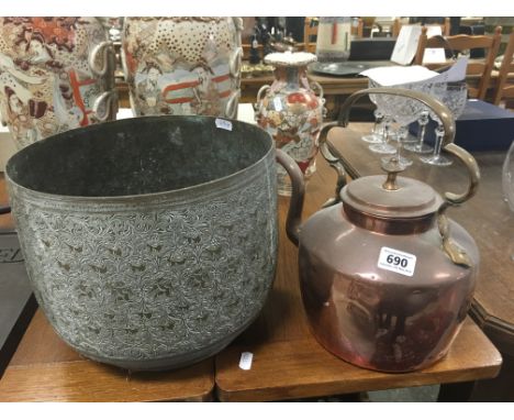 Copper Kettle and an Indian Brass Plant Pot