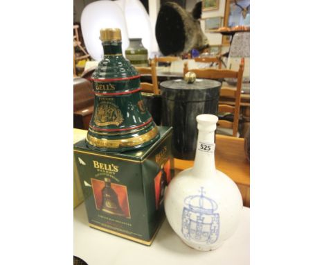 Delft Bottle Neck Vase decorated with the Royal Arms of Portugal plus Boxed Bells Whiskey Christmas Decanter (full)