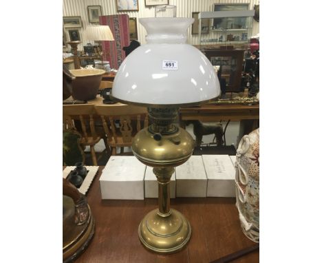 Early 20th century Tall Brass Oil Lamp with Opaque Glass Shade
