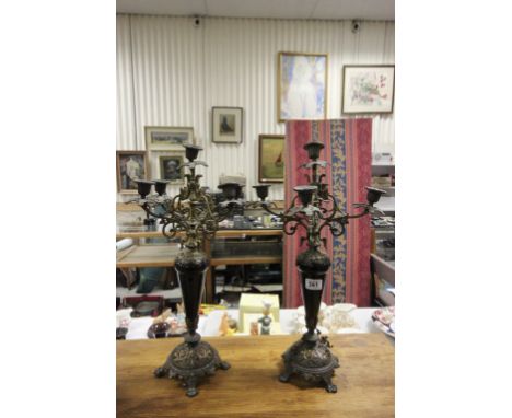 Pair 19th century Gilt Metal Five Branch Candlesticks with Ceramic Stems
