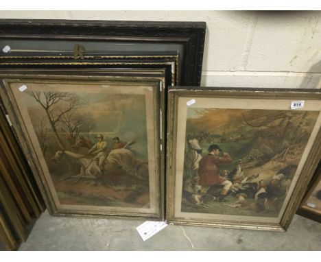 Sydney E Wilson Hogarth Framed Print, another Hograth Framed Print, Two 19th century Hunting Coloured Prints and another 19th