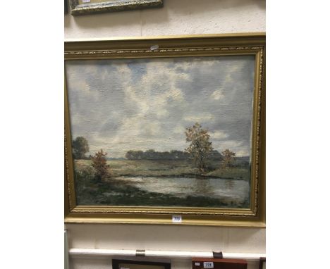 Gilt Framed Oil on Board, Pond in Landscape signed Rooth marked to verso Lt Col R G Rooth acquired from Army Art Exhibition O