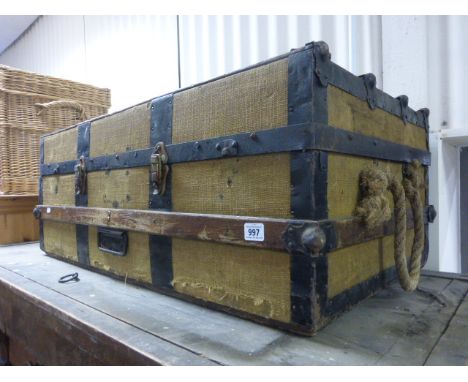 Vintage Wooden and Iron Bound Canvas Travelling Trunk