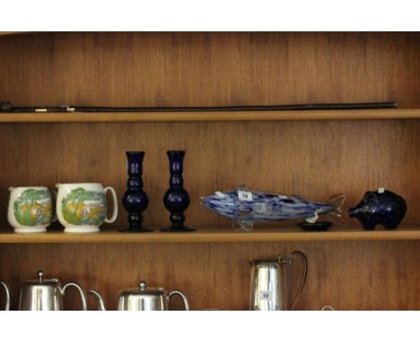 Three Items of Blue Glass, Murano Glass Fish, Pair of Ceramic Jugs and Wade Duck Pin Dish