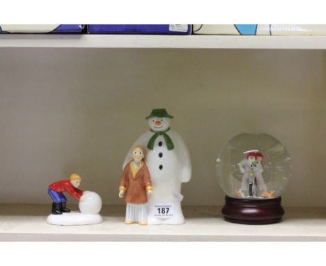 Two Boxed Coalport Characters The Snowman Figures and a similar Snow Globe