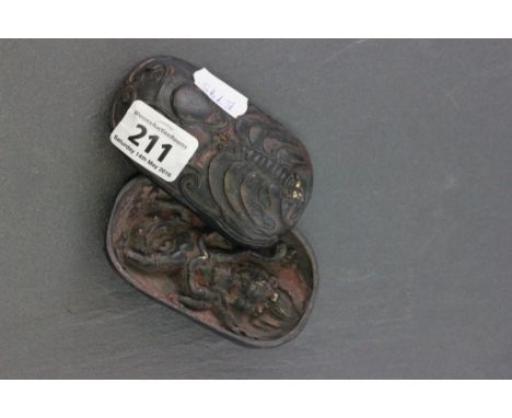 Oriental Scabbard Style Lidded Pot, opening to reveal a relief erotic scene
