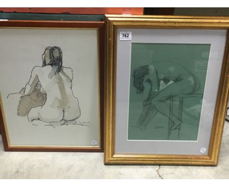 Sidney Horne Shepherd (1909-1993) Charcoal and chalk drawing of nudes seated on stool signed, framed and glazed plus another 