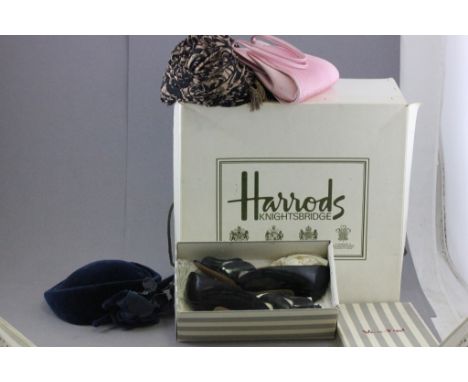 Harrods of London Hat Box together with a Graham Smith Ladies Hat (retailed by Harrods), Graham Smith Ladies Hat retailed by 