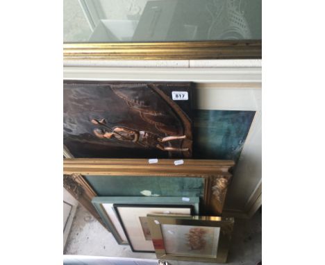 Hester Cooper Landscape Print, Large Copper Tribal  Plaque and Four Other Prints 