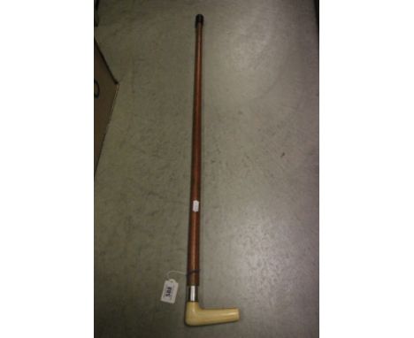 Gents Malacca walking stick with silver band (rubbed) and horn handle