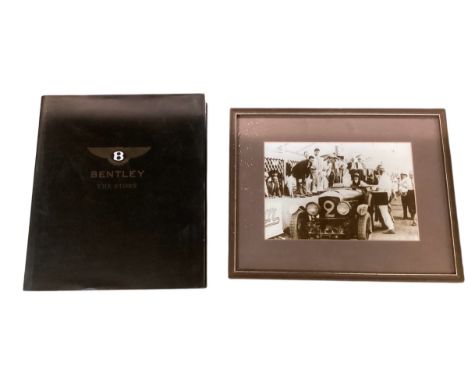A hardback book Bentley The Story, and a black and white framed and glazed picture, writing verso Mr W O Bentley and one of h