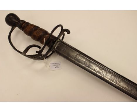 A George III Officers Sword by Gill of Birmingham. 88cm single edged blade inscribed "Unparalle'd" with Gill and GR Cypher. B