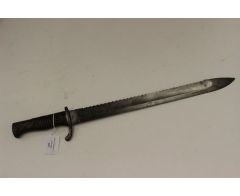 WW1 German "Butcher" Bayonet. Complete with sawbacked 425mm blade. Maker marked Crown over "Erfurt". Spine of blade marked "W